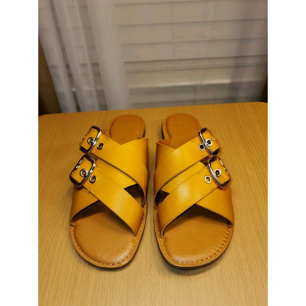Franco Sarto Women's Honey Yellow Brown LEATHER Belted Sandals SZ 9.5 M - Picture 3 of 11